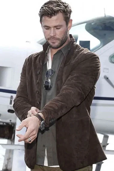 Chris Hemsworth Spiderhead Steve Abnesti Brown Suede Jacket