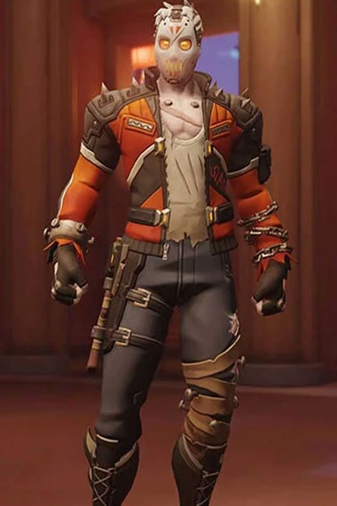 Overwatch Slasher 76 Orange Studded Biker Leather Jacket