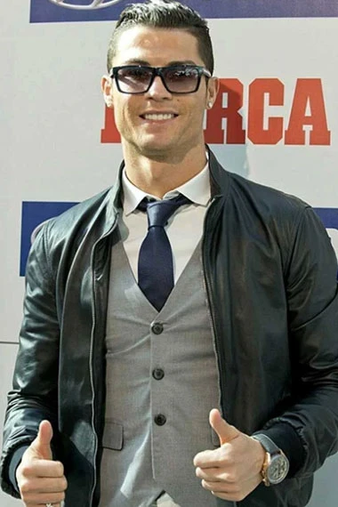 Cristiano Ronaldo Pichichi Award Mens Black Leather Jacket