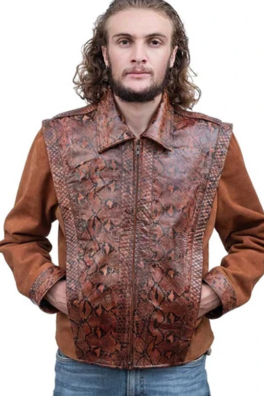 Paul Hogan Mick Crocodile Dundee Brown Snake Print Jacket