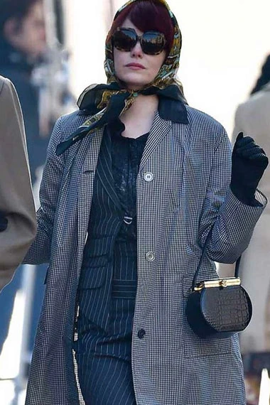 Cruella De Vil Emma Stone Grey Checked Cotton Trench Coat