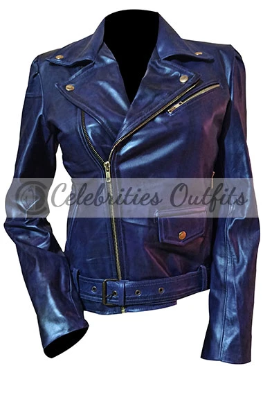 Descendants 3 Sofia Carson Evie Purple Biker Leather Jacket