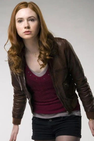 Doctor Who TV Show Karen Gillan Amy Pond Brown Leather Jacket