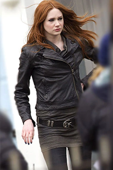 Amy Pond Doctor Who TV Show Karen Gillan Black Leather Jacket amy-pond-doctor-who-black-leather-jacket