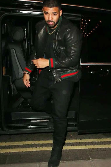 Aubrey Drake Graham Mens Bomber Black Leather Varsity Jacket