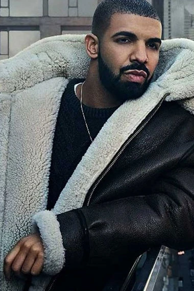Aubrey Drake Graham Hooded Black Bomber Shearling Jacket