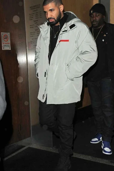 Mens Aubrey Drake Graham Casual Bomber Grey Parachute Jacket
