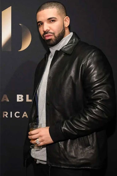 Mens Aubrey Drake Graham Casual Bomber Black Leather Jacket