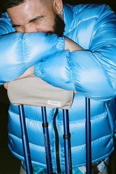 Mens Aubrey Drake Graham Casual Blue Quilted Puffer Jacket