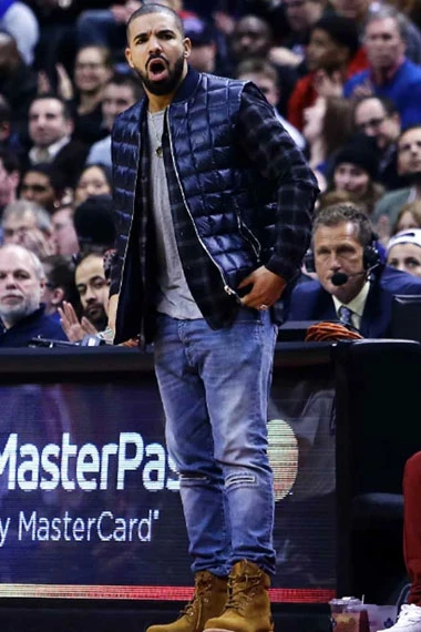 Aubrey Drake Graham Mens Blue Parachute Quilted Puffer Vest