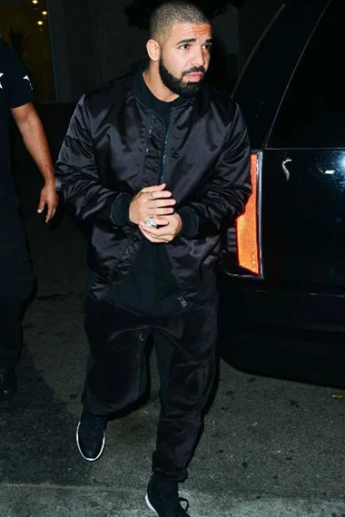Mens Aubrey Drake Graham Casual Bomber Black Satin Jacket