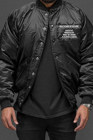 Mens Aubrey Drake Graham Scorpion Bomber Black Satin Jacket