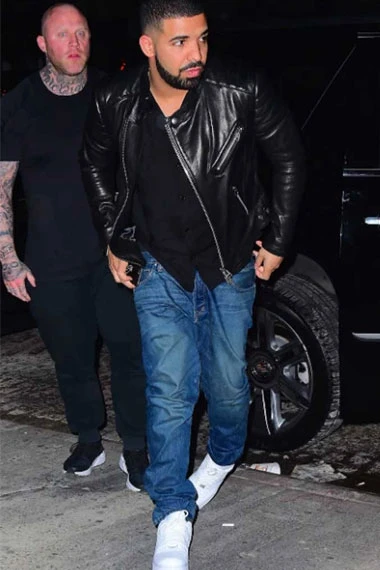 Aubrey Drake Graham Mens Bomber Black Biker Leather Jacket
