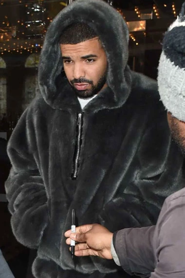 Casual Aubrey Drake Graham Street Mens Bomber Grey Fur Hoodie