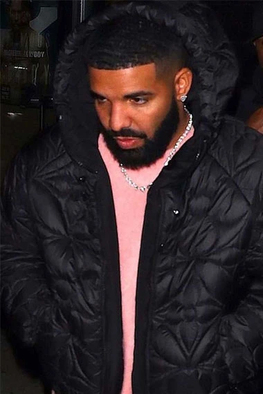 Aubrey Drake Graham Mens Hooded Black Parachute Puffer Coat