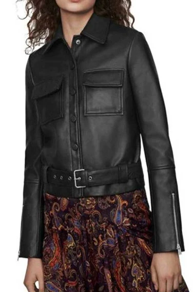 Jodie Jill Halfpenny The Drowning Belted Black Leather Jacket