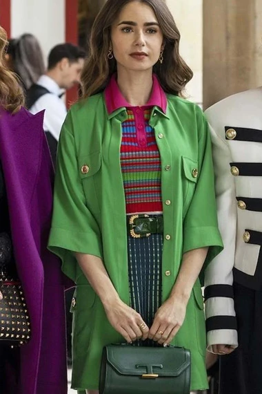 Emily in Paris Lily Collins Emily Cooper Green Cotton Coat