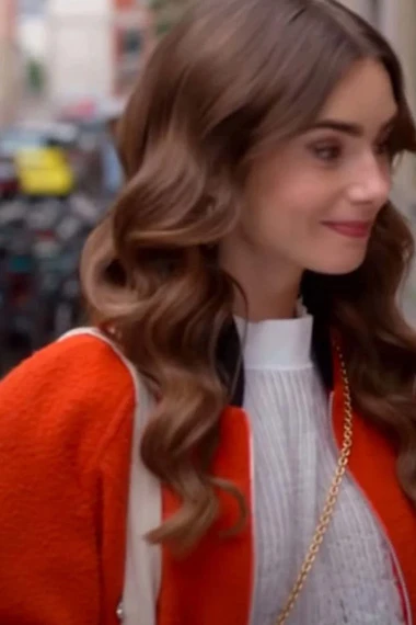 Emily Cooper Emily in Paris Lily Collins Orange Wool Jacket