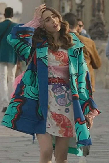 Emily Cooper Lily Collins Emily In Paris Blue Cotton Coat