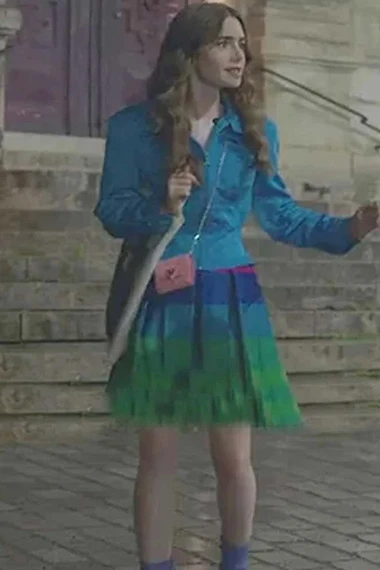 Lily Collins Emily Cooper Emily in Paris Blue Cotton Jacket