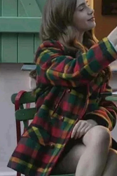 Lily Collins Emily Cooper Emily In Paris Plaid Red Wool Coat