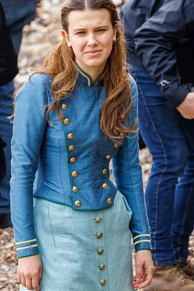 Millie Bobby Brown Enola Holmes Royal Blue Satin Jacket