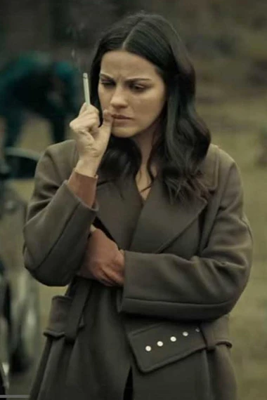 Alma Solares Maite Perroni Dark Desire Green Wool Trench Coat