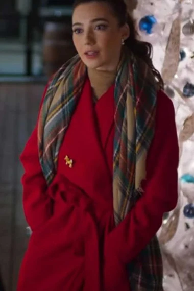 Natalie Dreyfuss Holly Fixing Up Christmas Red Wool Coat