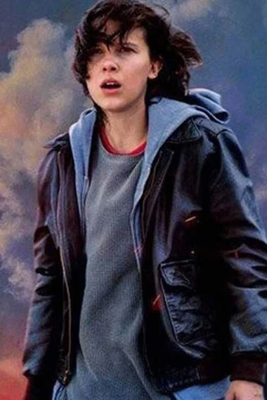 Millie Bobby Godzilla Madison Russell Black Leather Jacket