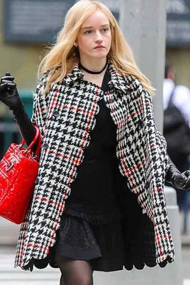 Julia Garner Inventing Anna Plaid Black and White Wool Coat julia-garner-inventing-anna-plaid-coat