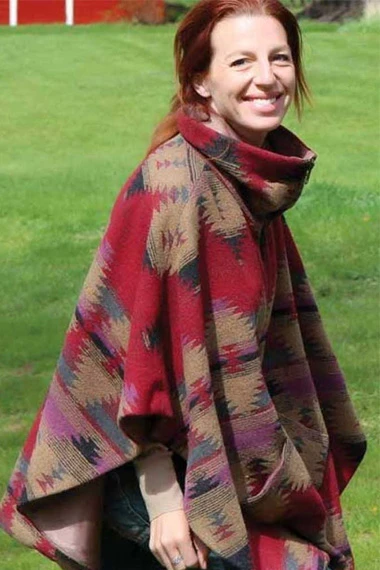 Kathy Tanna Frederick Two Ways Home Tribal Red Wool Poncho