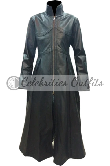 Trinity Matrix Reloaded Black Trench Leather Coat Costume