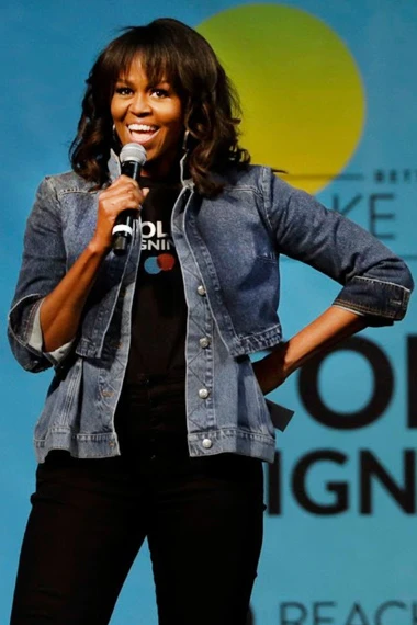 Michelle Obama Blue Cropped Denim Jacket
