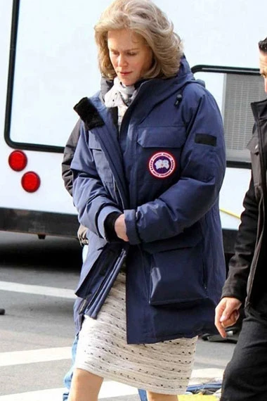 Nicole Kidman Mrs Barbour Goldfinch Hooded Blue Puffer Jacket