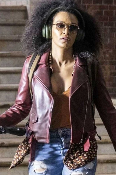 Pearl Thusi TV Series Queen Sono Burgundy Biker Leather Jacket