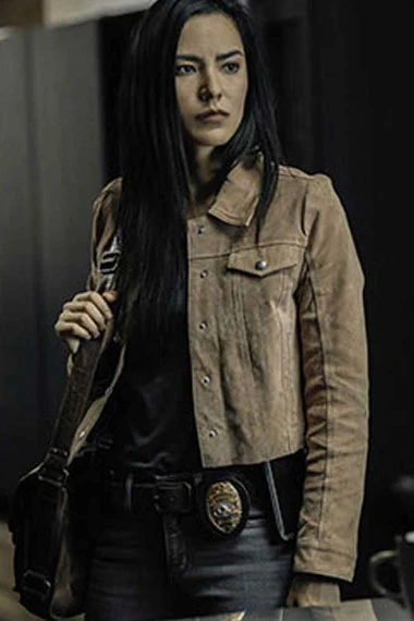 Jessica Matten Tribal TV Show Sam Woodburn Beige Denim Jacket