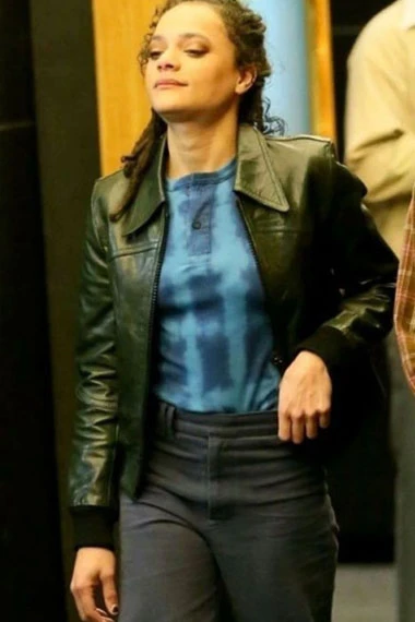 Sasha Lane Ariana Crowded Room Bomber Green Leather Jacket