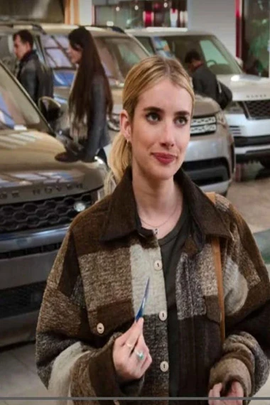 Sloane Emma Roberts Holidate Brown Plaid Checked Wool Jacket