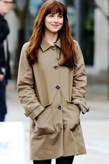 Anastasia Steele Fifty Shades Dakota Johnson Beige Cotton Coat