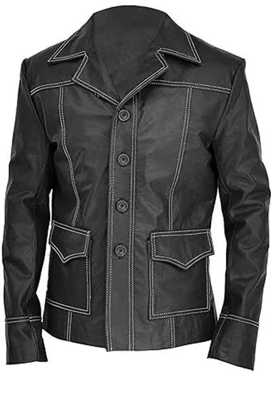 Brad Pitt Fight Club Tyler Durden Black Leather Trench Jacket