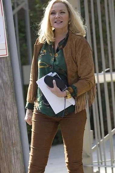 Kim Cattrall Margaret Monreaux Filthy Rich Brown Fringe Jacket