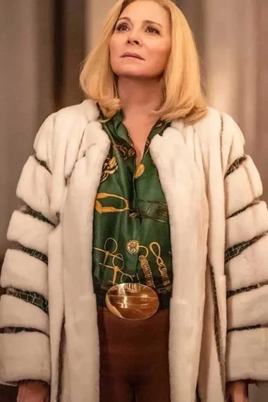 Margaret Monreaux Kim Cattrall Filthy Rich White Fur Long Coat