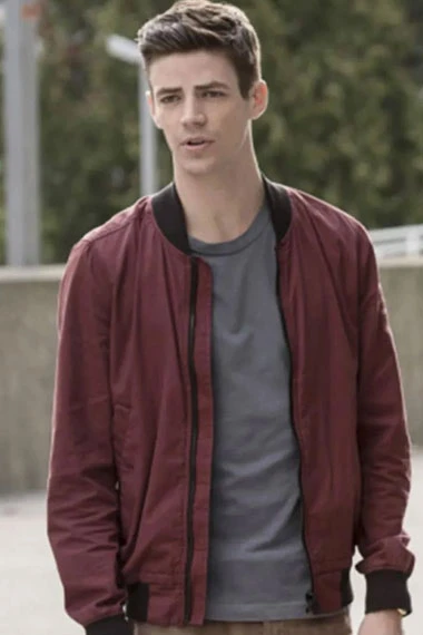 Barry Allen The Flash Grant Gustin Maroon Cotton Bomber Jacket