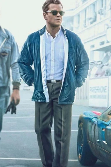 Matt Damon Ford v Ferrari Carroll Shelby Blue Parachute Jacket
