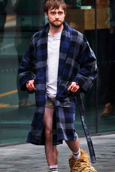 Guns Akimbo Daniel Radcliffe Miles Harris Blue Wool Plaid Coat