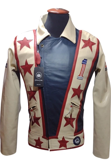 Harley Davidson Motorcycles Stars Vintage Beige Biker Jacket