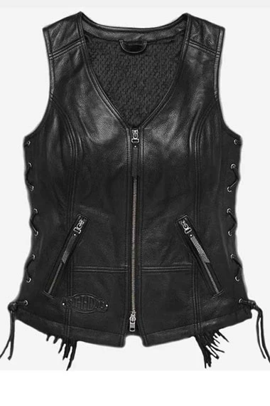 Harley Davidson Motorcycles Boone Fringed Black Leather Vest