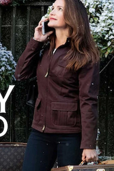 Kate Kristin Davis Holiday In The Wild Maroon Cotton Jacket kristin-davis-holiday-in-the-wild-jacket