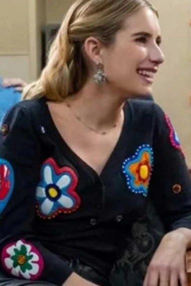 Sloane Benson Emma Roberts Holidate Black Floral Wool Cardigan