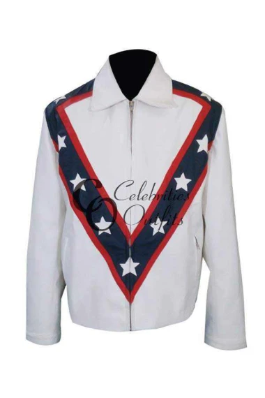 Evel Knievel White Biker Designer Leather Jacket